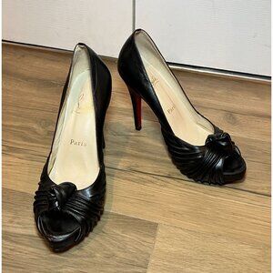 Christian Louboutin Lady Gres Black Leather Peep-Toe Platforms  Heels Women 10